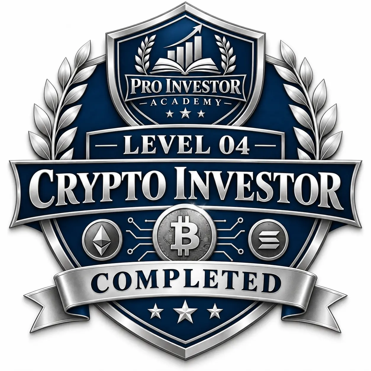 Pro Investor Academy Level 04 Crypto Investor completion badge (locked)