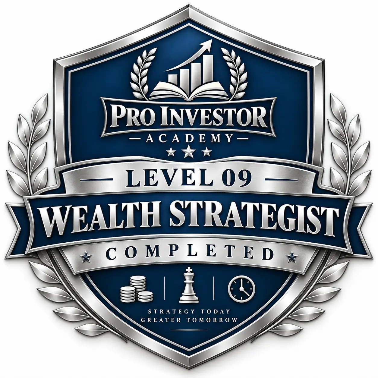 Pro Investor Academy Level 09 Wealth Strategist completion badge (locked)