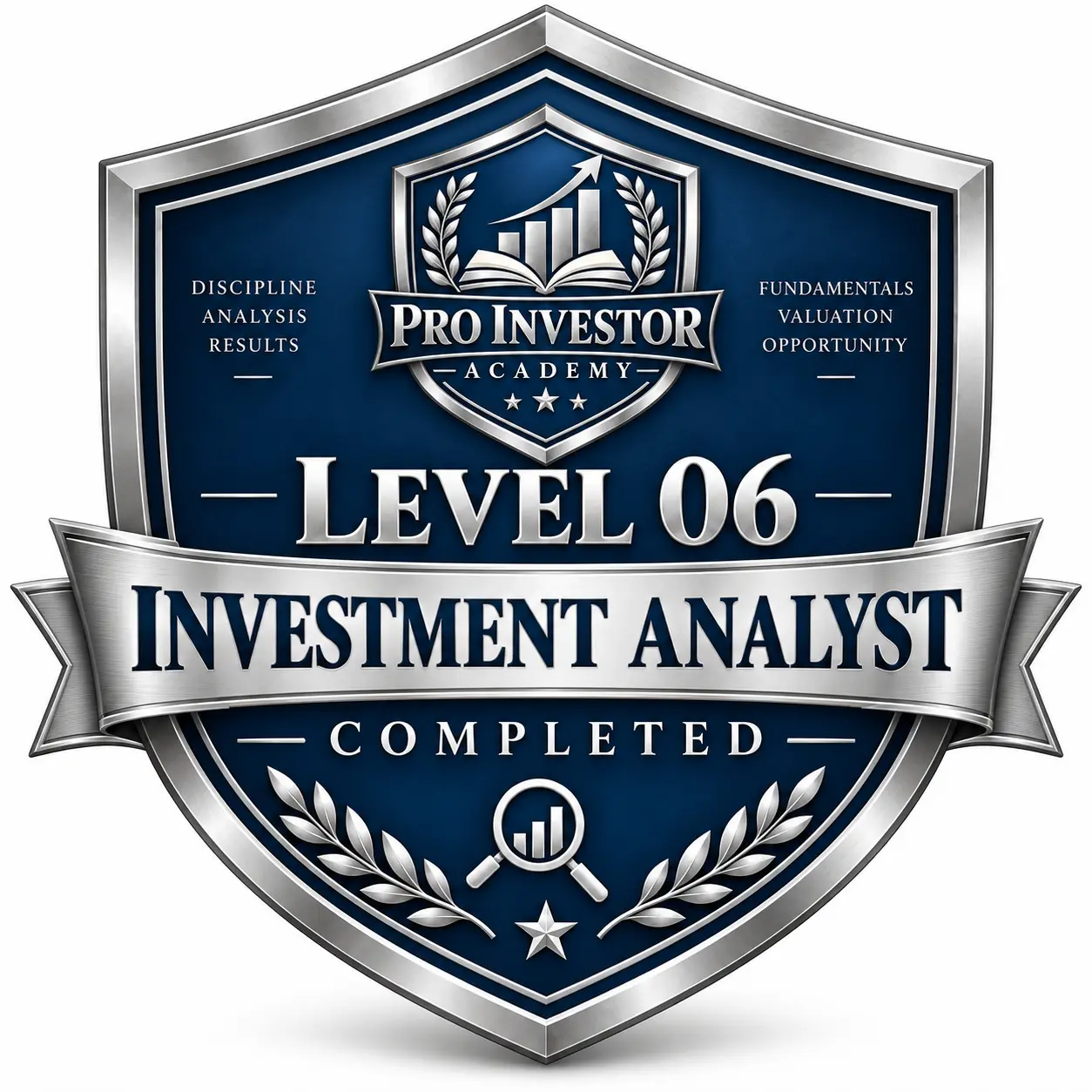 Pro Investor Academy Level 06 Investment Analyst completion badge (locked)